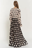 Polka Dot Ruffled Long Sleeve Pleated Maxi Dress