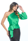 Stretch Satin One Shoulder Formal Top with Tie