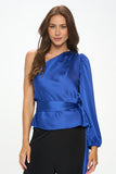 Stretch Satin One Shoulder Formal Top with Tie