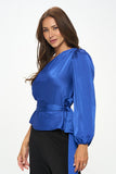 Stretch Satin One Shoulder Formal Top with Tie