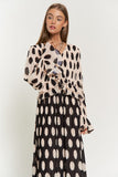 Polka Dot Ruffled Long Sleeve Pleated Maxi Dress