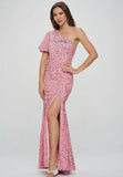 Pink One Shoulder Prom|Wedding Maxi Dress